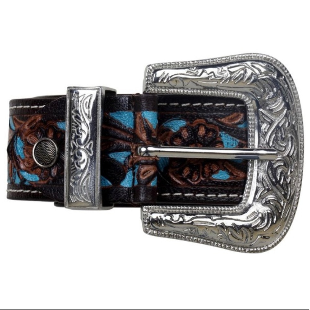 Myra Bags Women's Turquoise Hand Tooled Leather Belt